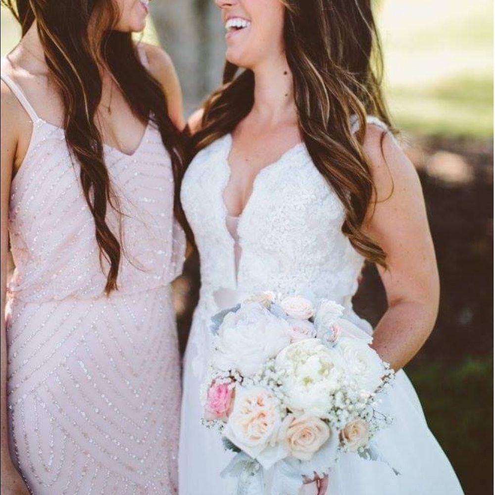 Adrianna Papell ART DECO BEADED BLOUSON GOWN IN BLUSH